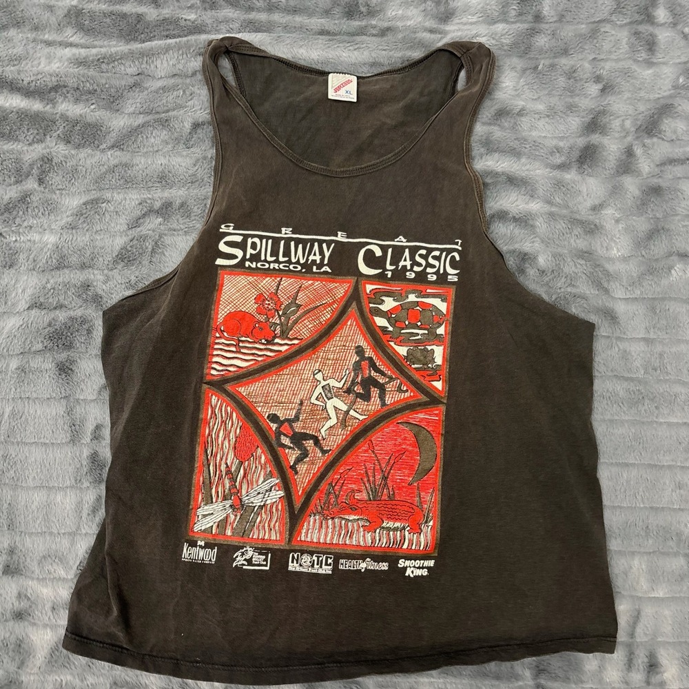 Vintage 1995 Jerzees Spillway Classic Norco LA Race Tank Top XL Black USA Made